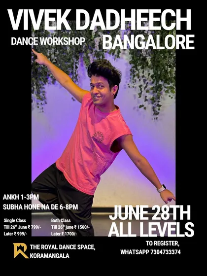 Announcement for a double-header workshop with Vivek Dadheech, featuring two superhit Bollywood tracks.