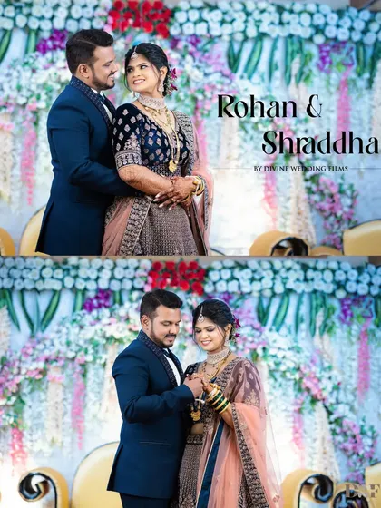 A collage of the couple's reception look. The groom helps the bride with her jewelry, a sweet and intimate moment.