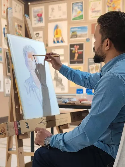 Here you can see me adding shadows to define the facial structure. This is a critical step in creating a three dimensional portrait.