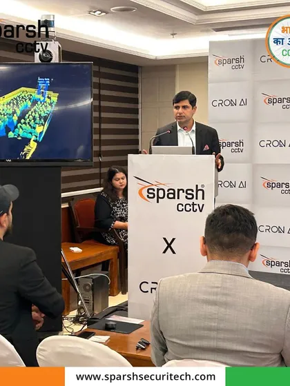 My team member presenting the capabilities of our new Deep Learning-enabled technology at the Sparsh x Cron AI launch event.