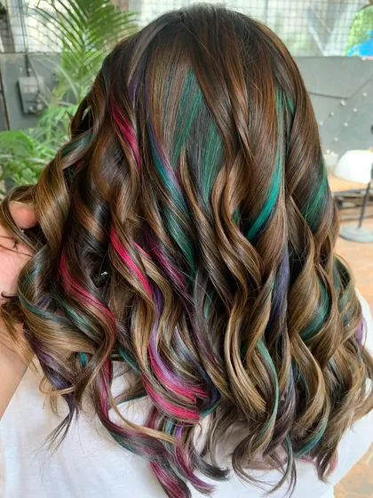 A close-up of the 'Gems and Chocolate' look. The peekaboo colors are so fun and playful.