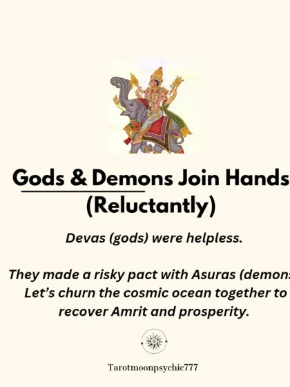 To regain their power, the Devas (gods) made a risky pact with the Asuras (demons) to churn the cosmic ocean together to recover the nectar of immortality, Amrit.