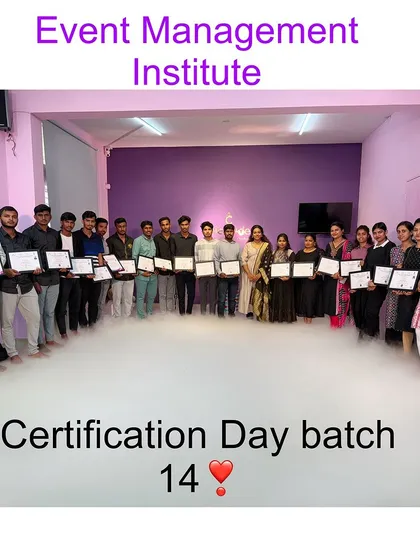 This is the proud moment of certification for our 14th batch. We celebrate every student's hard work and success as they graduate, ready to take on the event industry with a government-registered certificate.