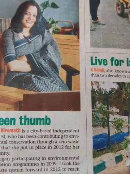 A close-up of my "Green thumb" feature in the Bangalore Mirror. I began this journey in 2009, and it's been a long but fulfilling path to promoting zero-waste systems across the city.