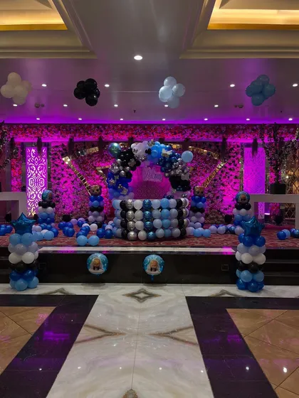Another view of the grand stage setup for the baby welcome party.