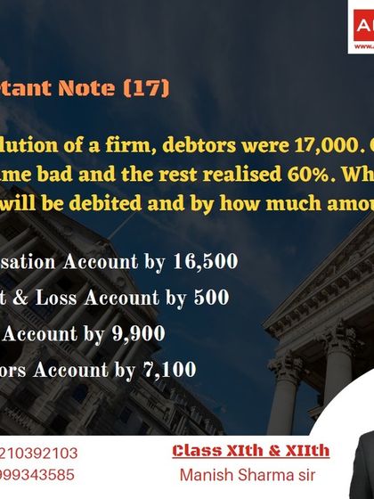 A question on the dissolution of a firm. This scenario tests which account should be debited and by how much after debtors become bad.