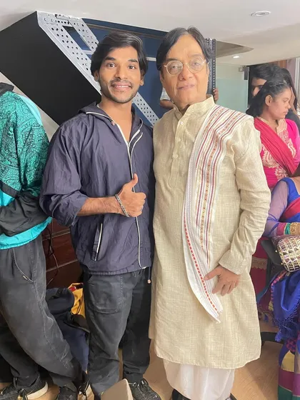 With veteran actor Bijjug Kalaa on set. Part of my job is to collaborate with actors of all ages and experience levels to create seamless performances.