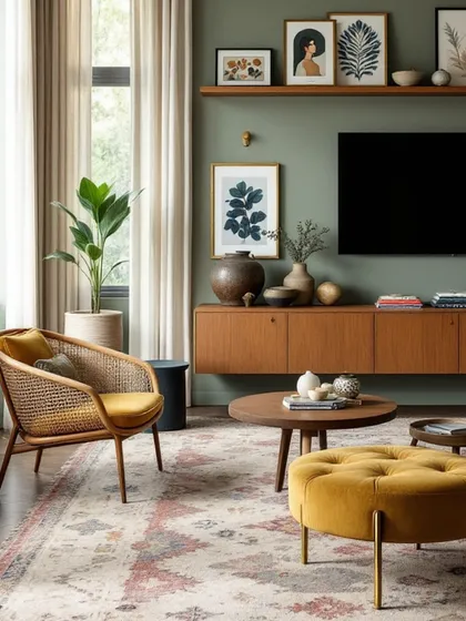 A living room should be a backdrop for your life, not a museum. Here, I used a calming olive green and the natural texture of rattan to create a space that feels both stunning and subtle. The floating TV unit keeps the room feeling open and airy, proving that great design is often about what you don't see.