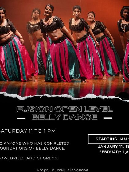 An announcement for our Fusion Open Level Belly Dance class. This is for anyone with a foundation in belly dance, focusing on drills, flows, and choreographies.