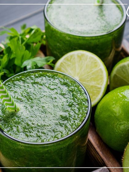 A green smoothie is a fantastic way to detoxify your body. Packed with leafy greens, fruits, and lime, it's a refreshing drink that floods your system with nutrients.