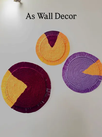 Here is an example of how my clients use these versatile mats as wall decor. Grouping three different sizes and color combinations creates a unique and personal art installation for any room.