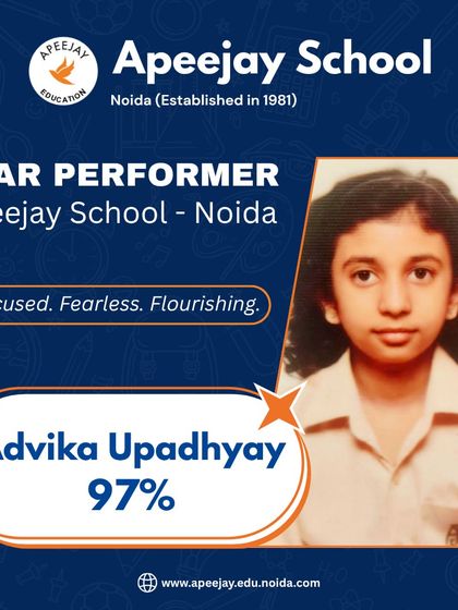 Advika Upadhyay of Class 7 shines as a star performer with a score of 97%. Her discipline and drive to balance academics with passions are truly inspiring.
