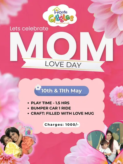 Let's celebrate Mom Love Day! For Mother's Day, we offered a special package with extra playtime, a bumper car ride, and a heartfelt "Filled with Love" mug craft.