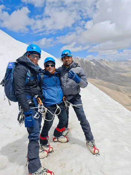 The team on the snowy slopes of Petzi Kangri in Ladakh. We train for more than just running; we train for adventure.