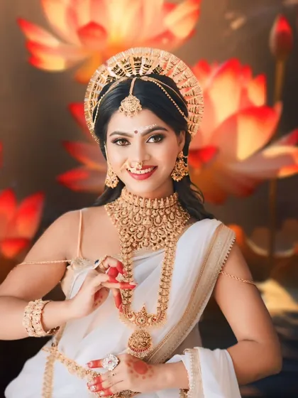 For a divine, goddess-inspired look, this Parvathi-themed shoot features my elaborate temple jewellery set with a unique golden crown.