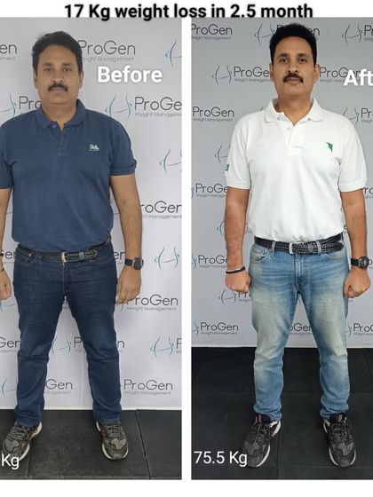 A remarkable 17 kg weight loss in 2.5 months. This client's journey from 92.5 kg to 75.5 kg is a testament to the effectiveness of our structured, science-based approach.