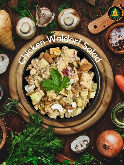 A top-down view of the delicious Chicken Waldorf Salad. It's a gourmet salad experience that's both indulgent and healthy, packed with protein and wholesome ingredients.