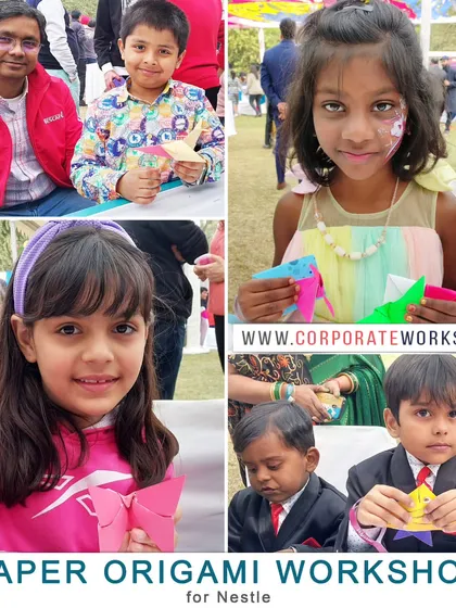 Fun and focus at our Paper Origami workshop for kids, hosted for a Nestle corporate family day. We specialize in creating engaging and creative activities for children of all ages at private and corporate events.