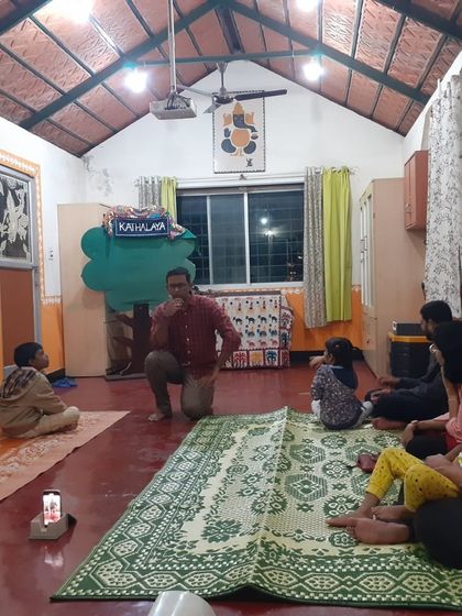 My certified storyteller, Sriram, engaging children and adults at a Blr Hubba event. It's a joy to see my students take the stage and spread the love for stories in the community.