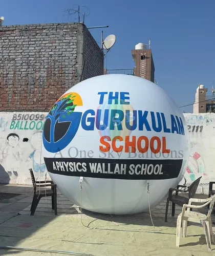 I make these large sky balloons for schools and colleges to advertise admissions or events. This one was for 'The Gurukulan School' and shows how clean and professional the branding looks, making it visible from far away.