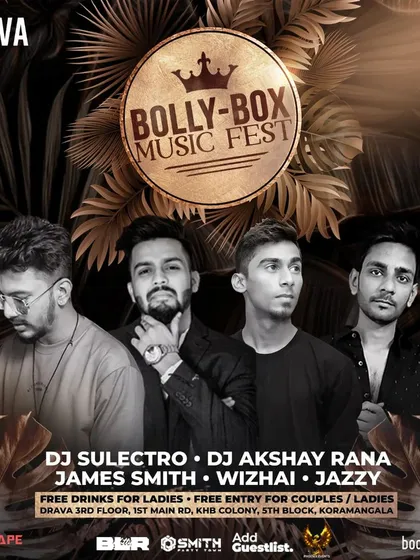 A poster for the "Bolly-Box Music Fest" at Drava Lounge, where I shared the stage with a lineup of other talented DJs.