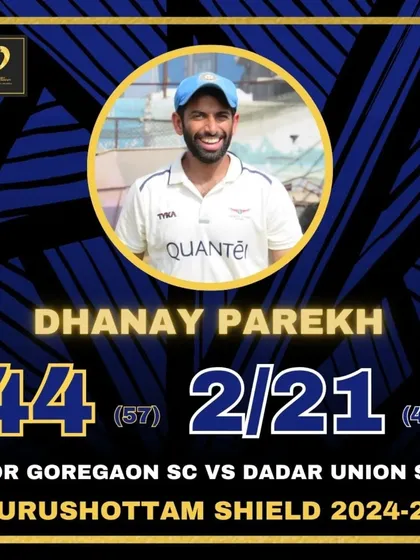 Dhanay Parekh contributes with both bat and ball in the Purushottam Shield.