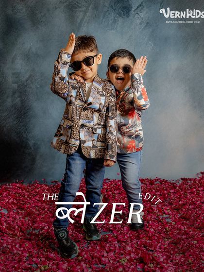 The Blazer Edit. These two little showstoppers are rocking our new printed blazers, proving that formal wear can be fun, fresh, and full of personality.