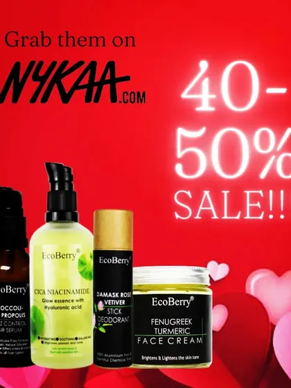 We are having a Pink Love Sale on Nykaa with 40-50% off! It's the perfect time to grab your favorite EcoBerry products, which are always handmade in small batches with natural ingredients.