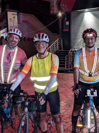 All smiles at a night checkpoint during the Kittur Express 1000K. The camaraderie among riders is what makes these grueling events so special.