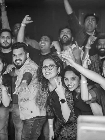 A great group of people having the time of their lives right in front of the DJ booth. I love when the crowd gets up close and shares their energy.
