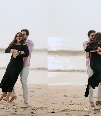 A playful lift on the beach, capturing a moment of pure fun and affection against the backdrop of the sea.