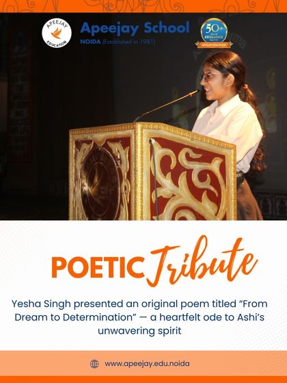 A student presented an original poem titled "From Dream to Determination," a heartfelt ode to Ms. Ashi Sharma's unwavering spirit and remarkable achievement in the UPSC examination.