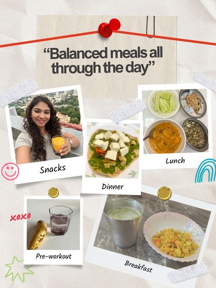 A balanced diet is a huge part of my routine. Here's what my meals look like throughout the day, from a healthy breakfast and pre-workout snack to a nutritious lunch and dinner.