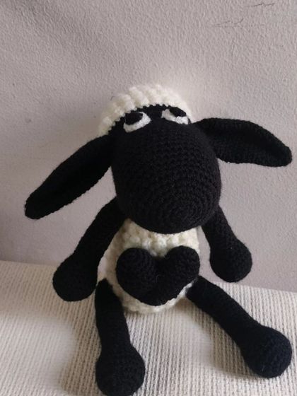 Another photo of the Shaun the Sheep toy I made. It is a perfect gift for fans of the show.