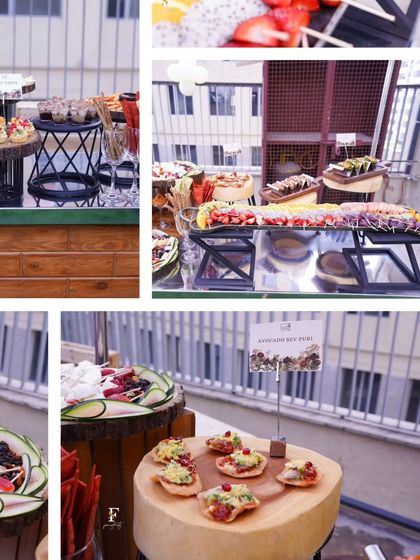 A collage displaying a wide array of my appetizers, with a focus on modern Indian bites like Avocado Sev Puri and other chaat varieties.