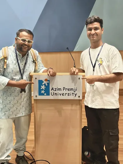 Our founder with a Deaf community leader at Azim Premji University, marking the start of a great collaboration for our common mission of inclusion.
