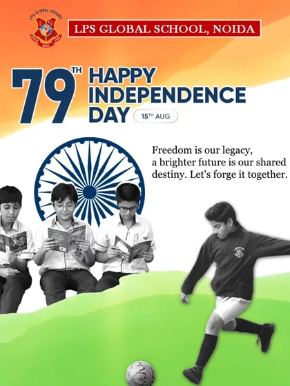 A creative graphic for the 79th Independence Day, blending education and sports to symbolize the freedom to grow and build a brighter future.