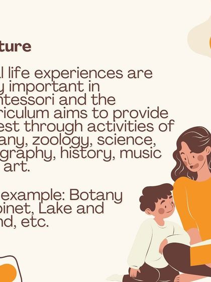 An infographic explaining the Culture curriculum area, which includes botany, zoology, geography, history, music, and art to provide real-life experiences.