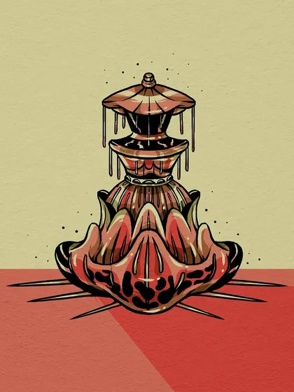 A 'Herfumes' bottle with a floral, almost carnivorous-plant-like base.