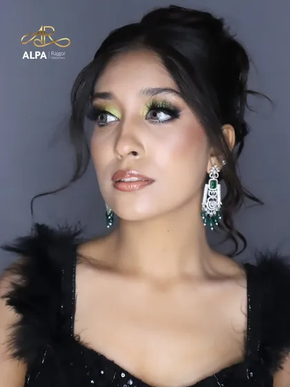 A different angle of the cocktail look, highlighting the contour and glowing skin.