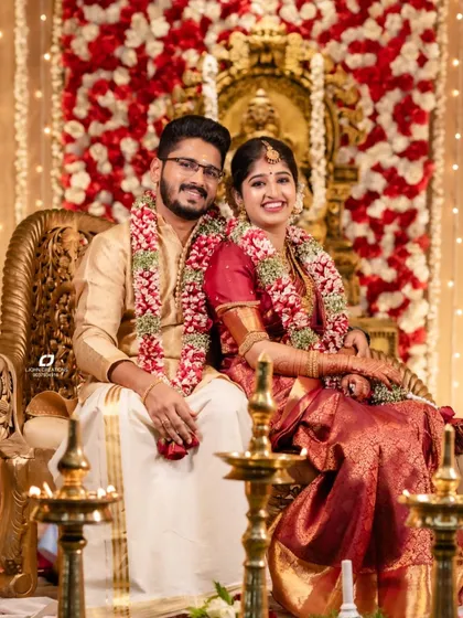 A glimpse into a traditional South Indian wedding ceremony held at our ashram. The rich colors, floral garlands, and sacred brass lamps create a divine atmosphere, showing how we honor diverse cultural traditions within a spiritual framework.