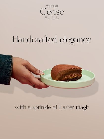 Handcrafted elegance. A slice of a chocolate entremet, perfect for a quiet moment of indulgence.