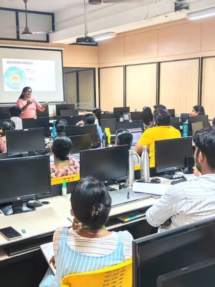 Presenting the 'Golden Circle' framework during a workshop at VIT, Vellore. This model helps researchers build a strong, purpose driven narrative for their manuscripts.