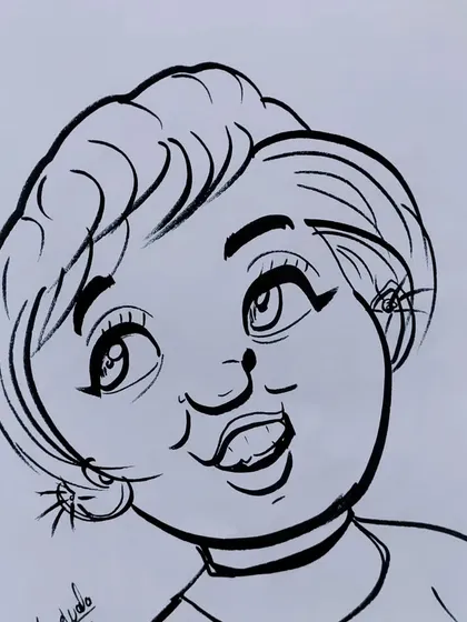 A cute and funny caricature. The exaggerated features give this portrait a lot of character.