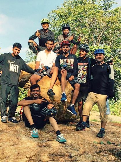The whole gang taking a break on a large rock formation. Great weather and a superb ride make for unforgettable weekend memories.