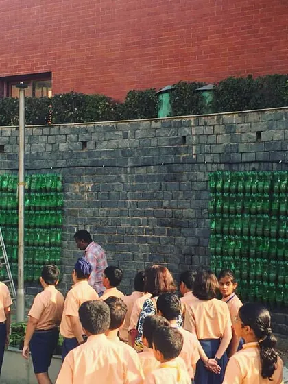 I believe in planting a better future, and this project at Sanskriti School was a special one. We created a vertical garden using upcycled plastic bottles and had the kids help with the planting, giving them a hands-on lesson in sustainability.