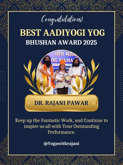 I am deeply honored to have received the Best Aadiyogi Yog Bhushan Award. This recognition fuels my passion for sharing the authentic teachings of yoga and helping others on their path to wellness. It is a symbol of my commitment and dedication to this life-changing practice.