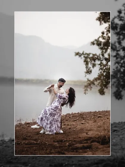 A candid moment of dance and laughter by a lakeside in the ghats. These sessions are about capturing your joy in beautiful locations.