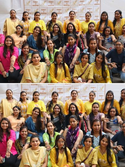 A group photo of one of our largest and most vibrant batches. The energy and shared passion for mehndi art in our classes is truly special.