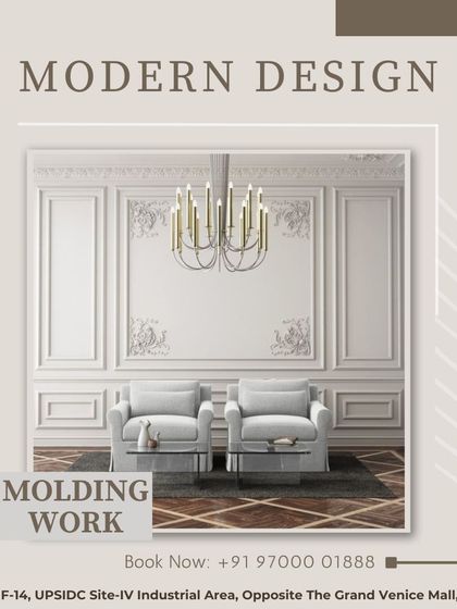 An example of modern design using classical molding work. The clean lines of the wall panels, created with our precision-cut molding, add a sophisticated, timeless elegance to this contemporary living space.